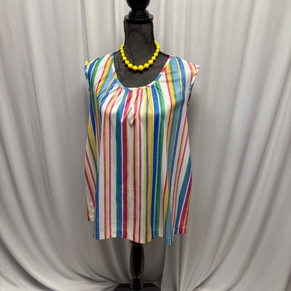 Blair Multicolor Striped Sleeveless Top Womens Size XL Lightweight Stretchy